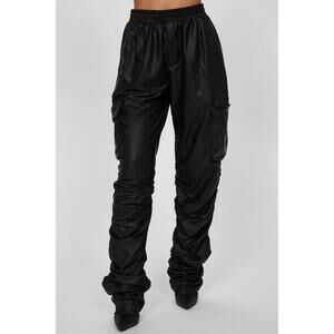 NWT Womens Leather Cargo Ruched Biker Pants Size Medium Black Streetwear Rave
